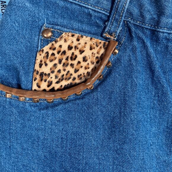 Vintage Cache Studded Leopard Pocket High Waisted Jeans 28 Inch Waist Statement - Picture 9 of 12